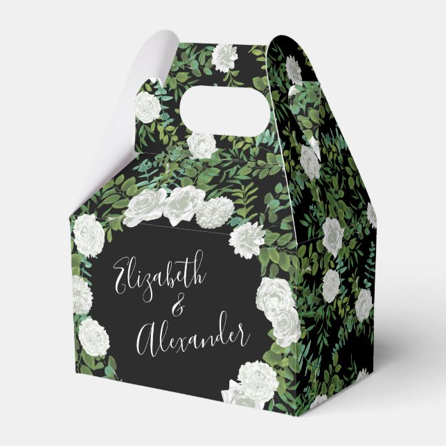 Black and White Rose Floral Wedding Favour Box (Front Side)