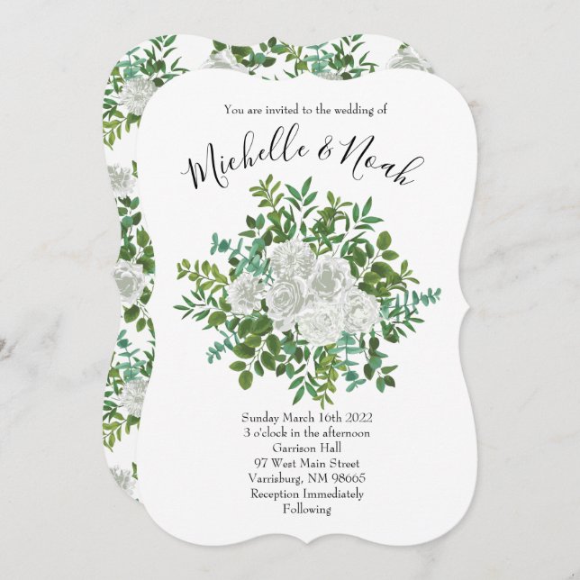 Black and White Rose Floral Wedding Invitation (Front/Back)