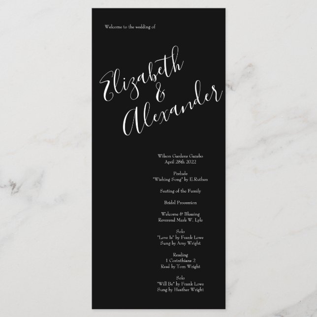 Black and White Rose Floral Wedding Menu (Front)