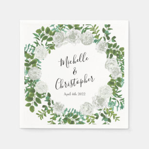 Black and White Rose Floral Wedding Napkin