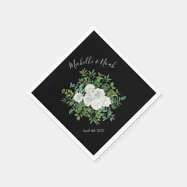 Black and White Rose Floral Wedding Napkin (Corner)