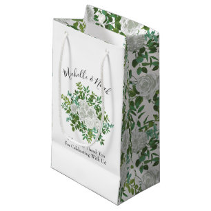 Black and White Rose Floral Wedding Small Gift Bag