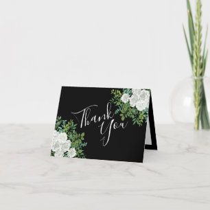 Black and White Rose Floral Wedding Thank You Card