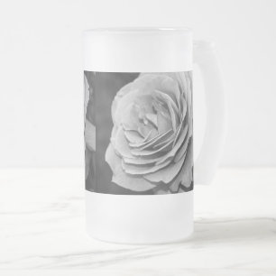 Black and White Rose Frosted Glass Beer Mug
