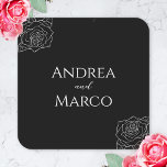 Black And White Rose Gothic Wedding Favour Square Sticker<br><div class="desc">Add a touch of mystery to your wedding with these unique tattoo gothic wedding party favour sticker! This minimalist black and white design features skulls, roses, and other gothic elements, making it perfect for those who want to add a dark twist to their big day. Make a statement with a...</div>