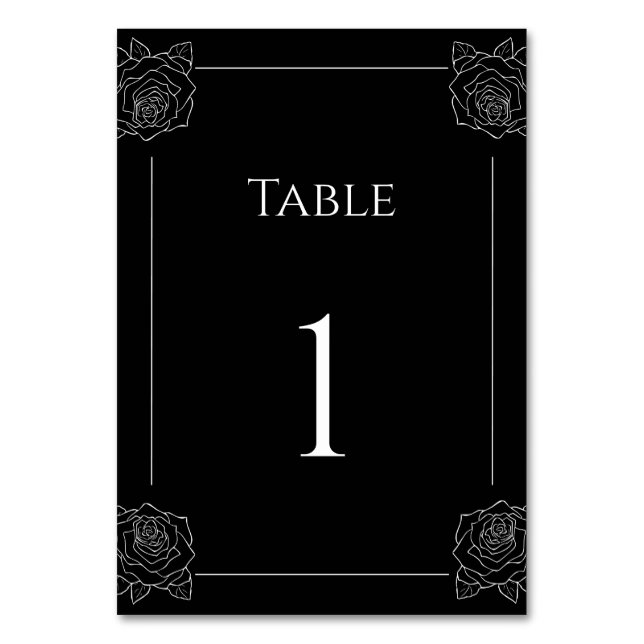 Black And White Rose Gothic Wedding Table Number (Front)