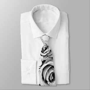black and white rose mens tie