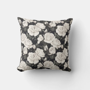 Black and White Rose Pattern Cushion