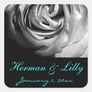 Black and White Rose Personalised Wedding Square Sticker