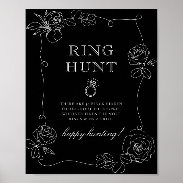 Black and White Rose Ring Hunt Bridal Shower Game Poster (Front)