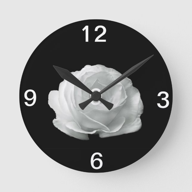 Black And White Rose Round Clock (Front)