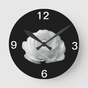 Black And White Rose Round Clock