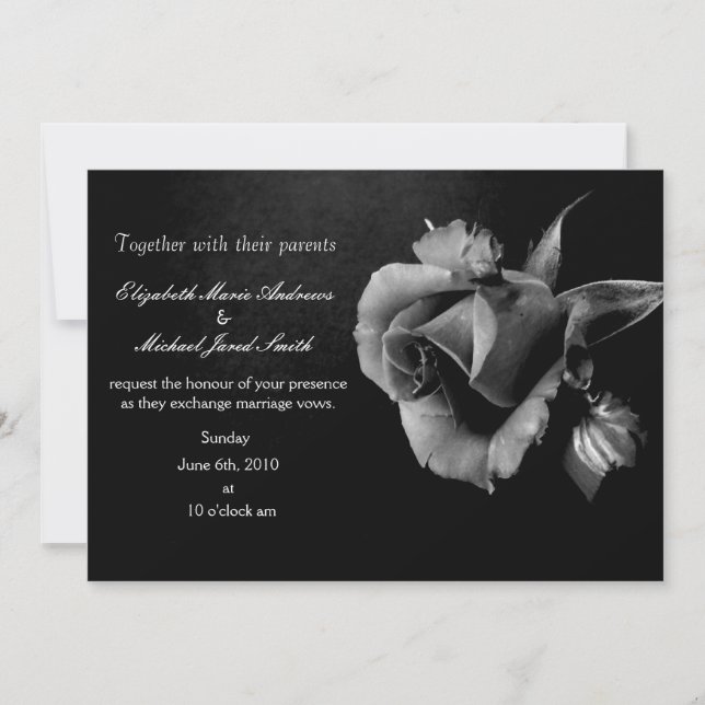 Black and White Rose Wedding Invitation (Front)