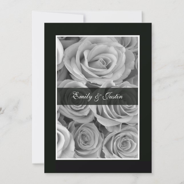 Black and White Rose Wedding Invitation (Front)