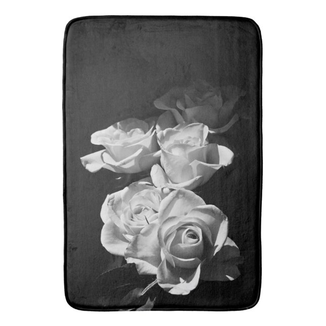 Black and white roses bath mat (Front Vertical)