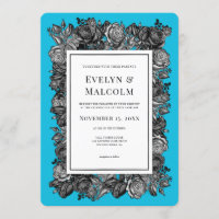 Black and White Roses Electric Blue Wedding