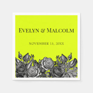 Black and White Roses Electric Lime Green Wedding Napkin