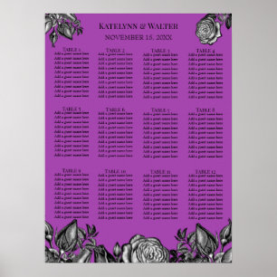 Black and White Roses Electric Purple Wedding Poster