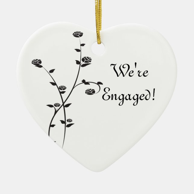 Black and White Roses Engagement Ceramic Tree Decoration (Front)