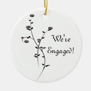 Black and White Roses Engagement Ceramic Tree Decoration