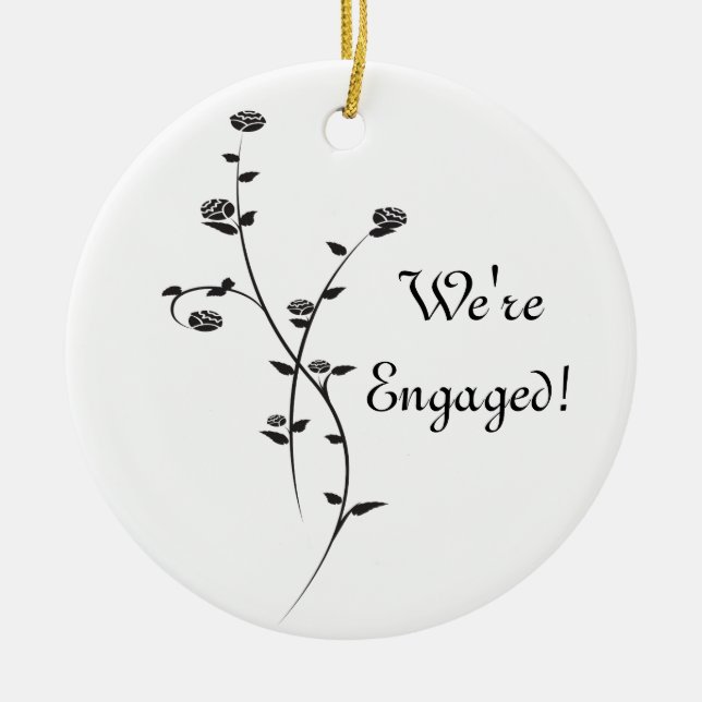 Black and White Roses Engagement Ceramic Tree Decoration (Front)