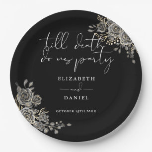 Black And White Roses Floral Gothic Wedding Paper Plate