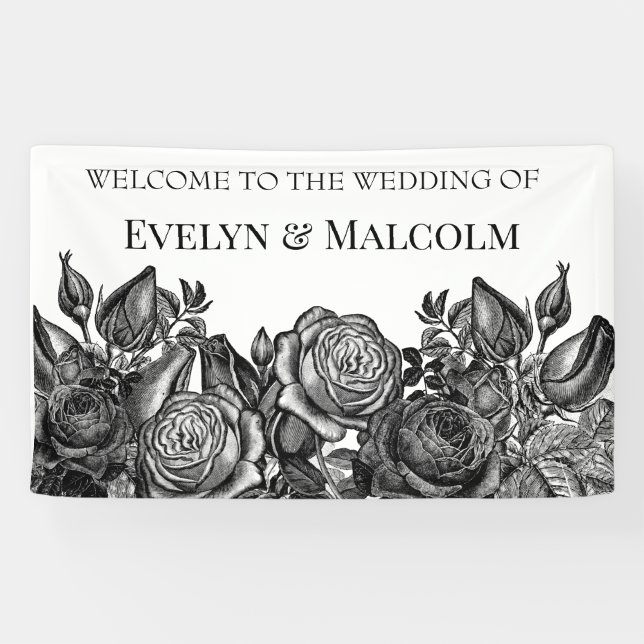 Black and White Roses Gothic Wedding Banner (Horizontal)