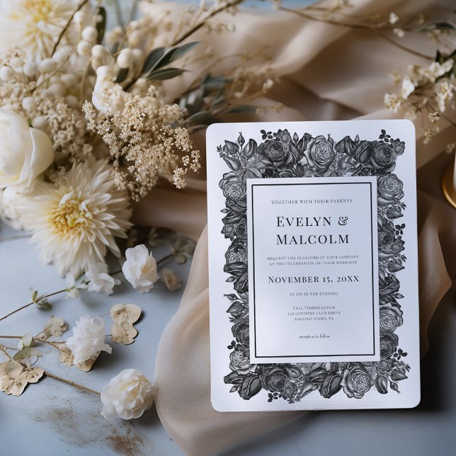 Black and White Roses Gothic Wedding Invitation (Creator Uploaded)