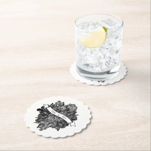 Black and White Roses Gothic Wedding Paper Coaster