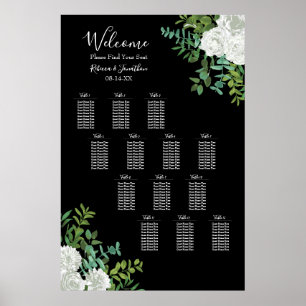 Black and White Roses Gothic Wedding Seating Chart