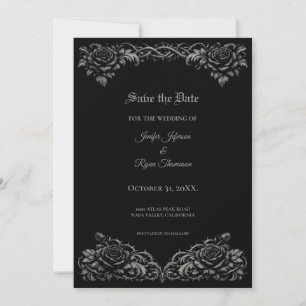 Black and white roses Gothiv Save the date Announcement
