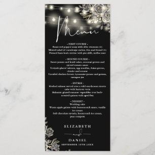 Black And White Roses Lights Gothic Wedding Dinner Menu