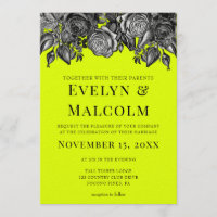 Black and White Roses Lime Green Wedding