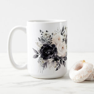 Black and White Roses on White  Coffee Mug