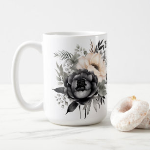 Black and White Roses on White Coffee Mug