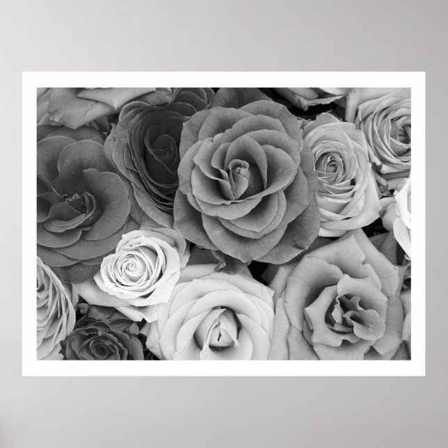 Black And White Roses Pattern Large Poster (Front)