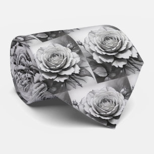 Black and white Roses Pattern Tie