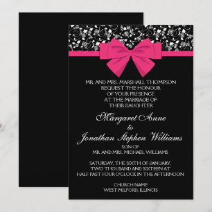 Black and White Roses Pink Bow Invitation