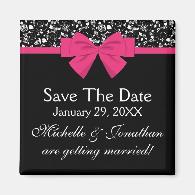 Black and White Roses Pink Bow Magnet (Front)