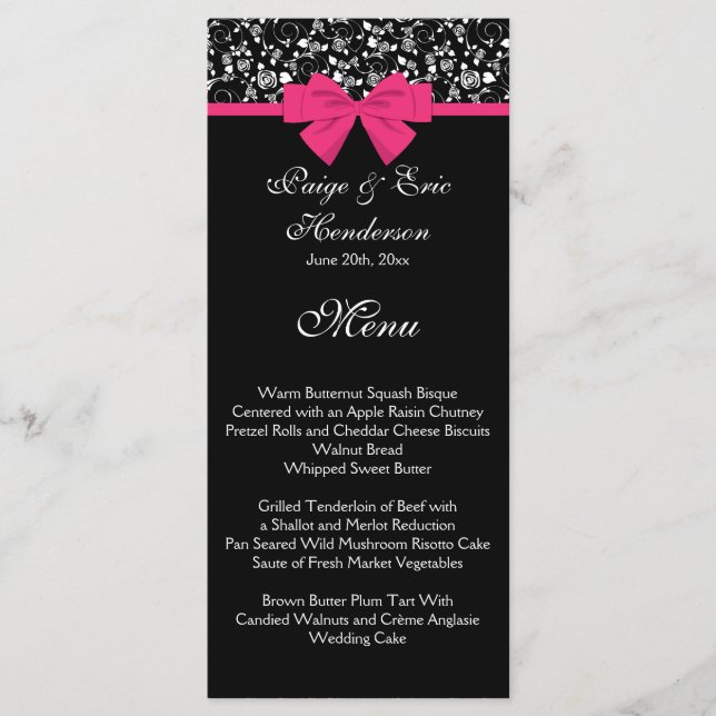 Black and White Roses Pink Bow Menu (Front)