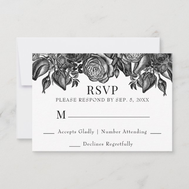 Black and White Roses RSVP Wedding (Front)