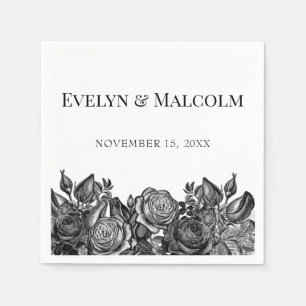Black and White Roses Simple Minimalist Wedding Napkin