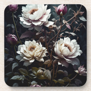 Black and White Roses Watercolor ai art Coaster