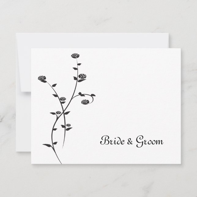 Black and White Roses Wedding Flat Stationery Note Card (Front)