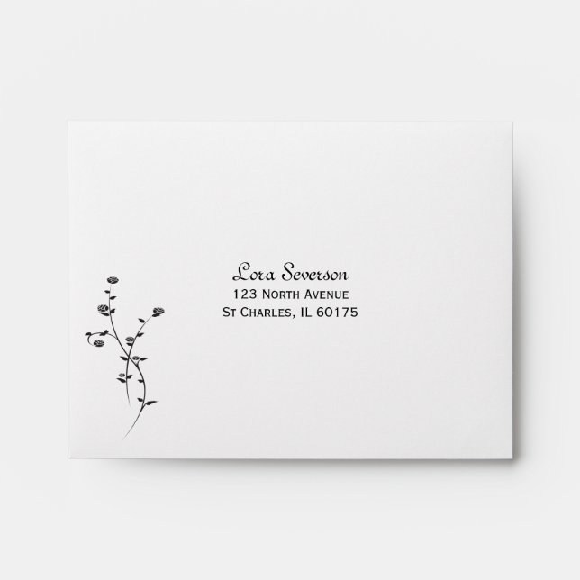 Black and White Roses Wedding RSVP Response Card Envelopes (Front)