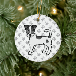 Black And White Rough Coat Parson Russell Terrier Ceramic Tree Decoration