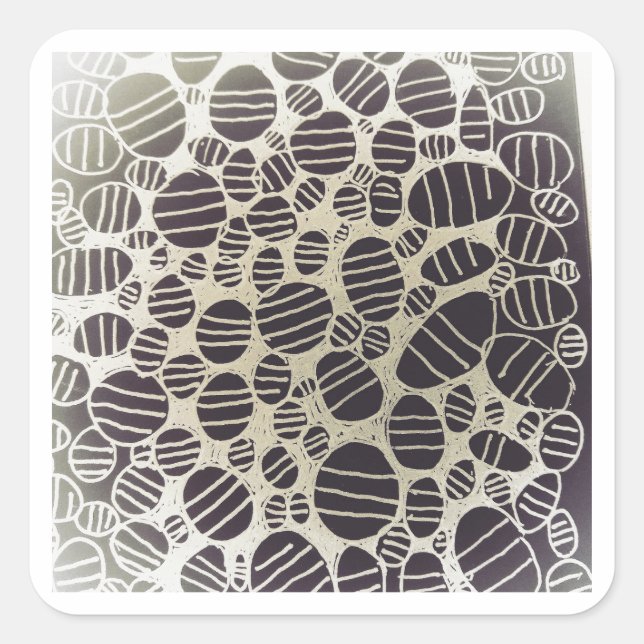 Black and white round abstract art design square sticker (Front)