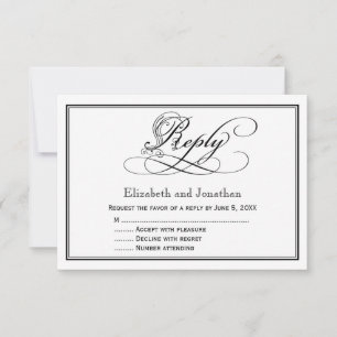 Black and White Royal Script Wedding Reply Card