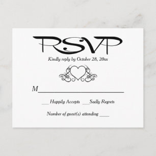 Black And White RSVP Heart Wedding Party Response Invitation Postcard