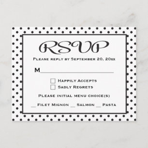 Black And White RSVP Polka Dots Wedding / Party Invitation Postcard